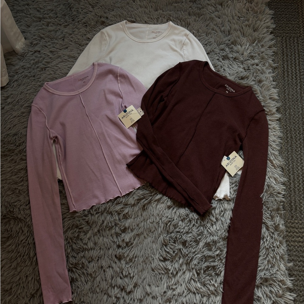 NWT Women's Long Sleeve Ribbed Tops - White, Purple, Burgundy - XS